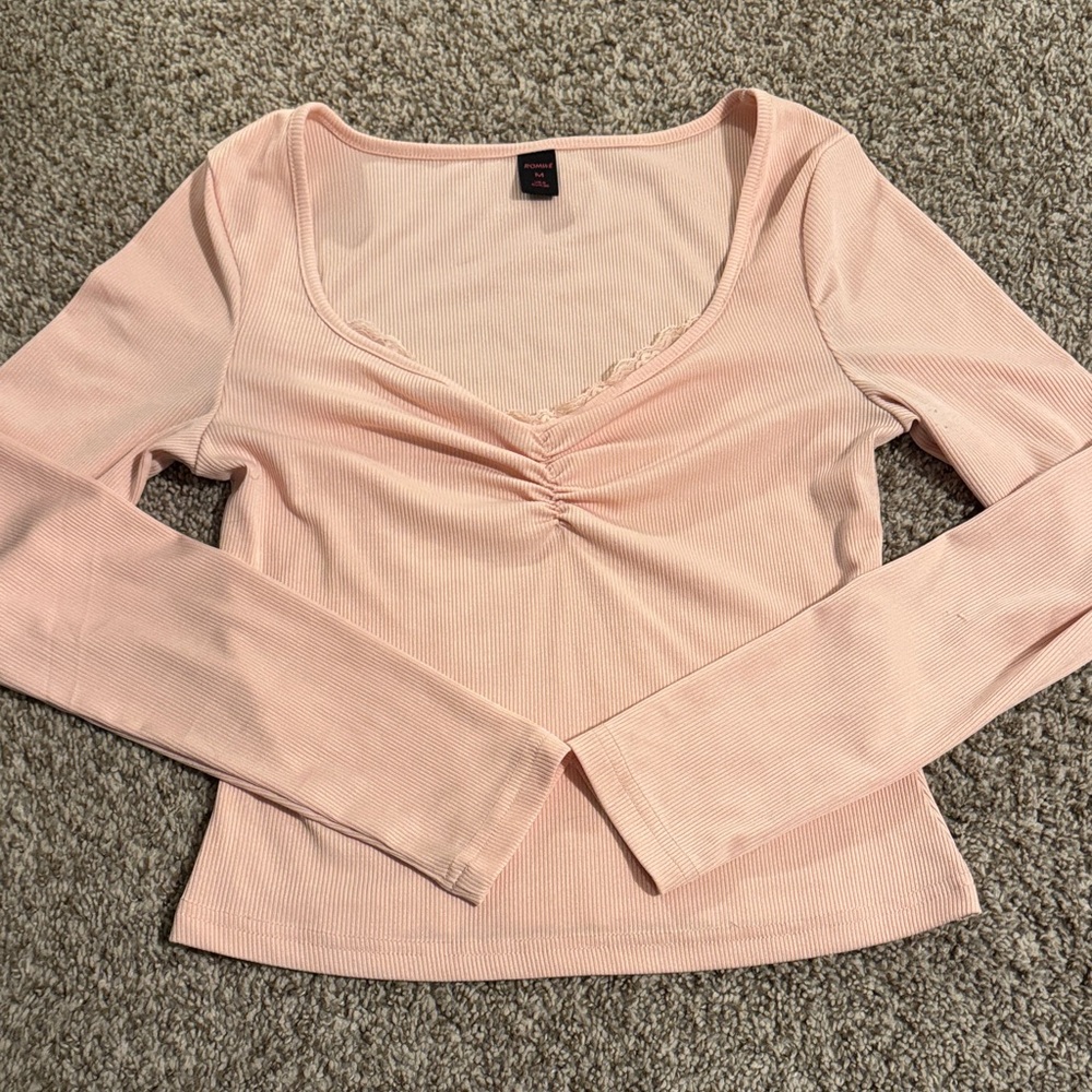 Women's Pink Long Sleeve Laced Top